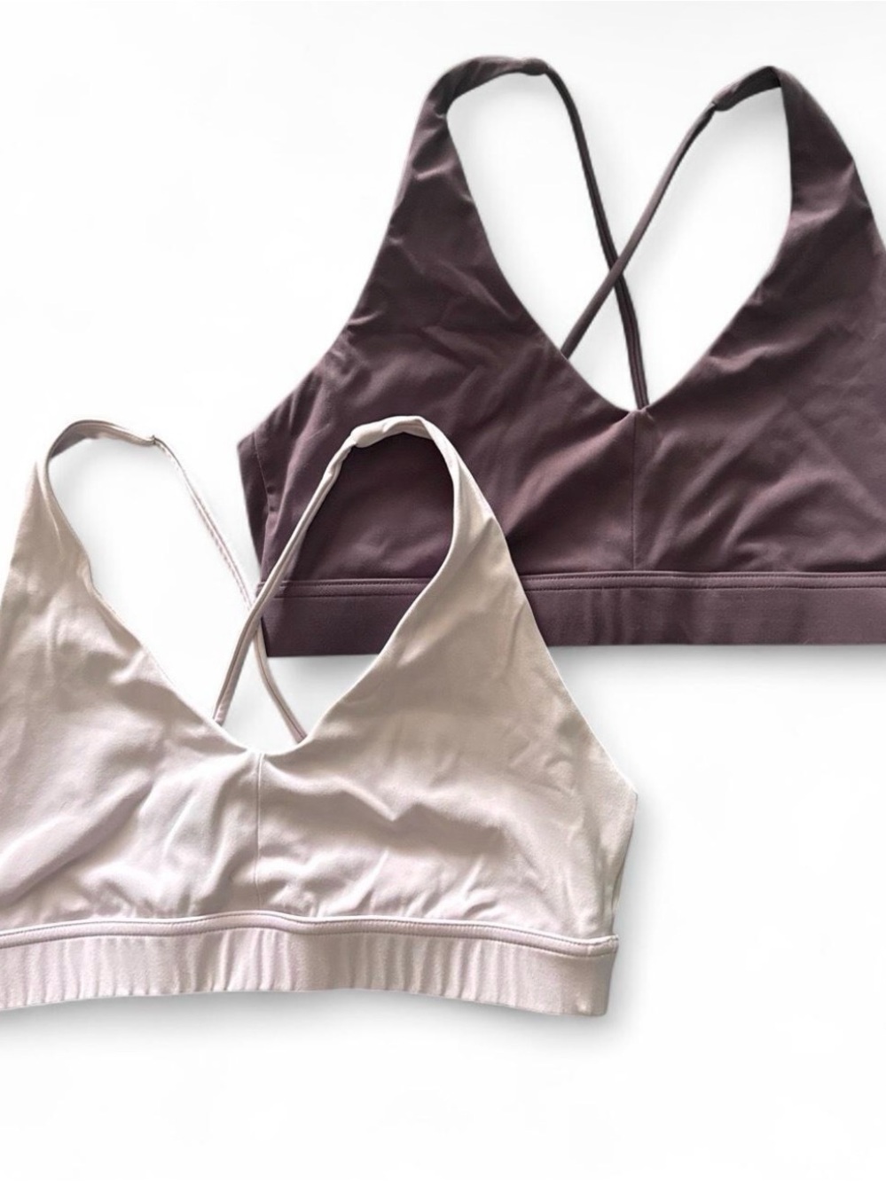 Women’s Strappy V-Neck Bralette — Mauve & Light Beige